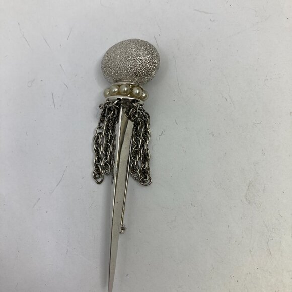 Vtg 1960 LeC BOUCHER rhodium silver tone faux pearl brooch - Picture 4 of 6